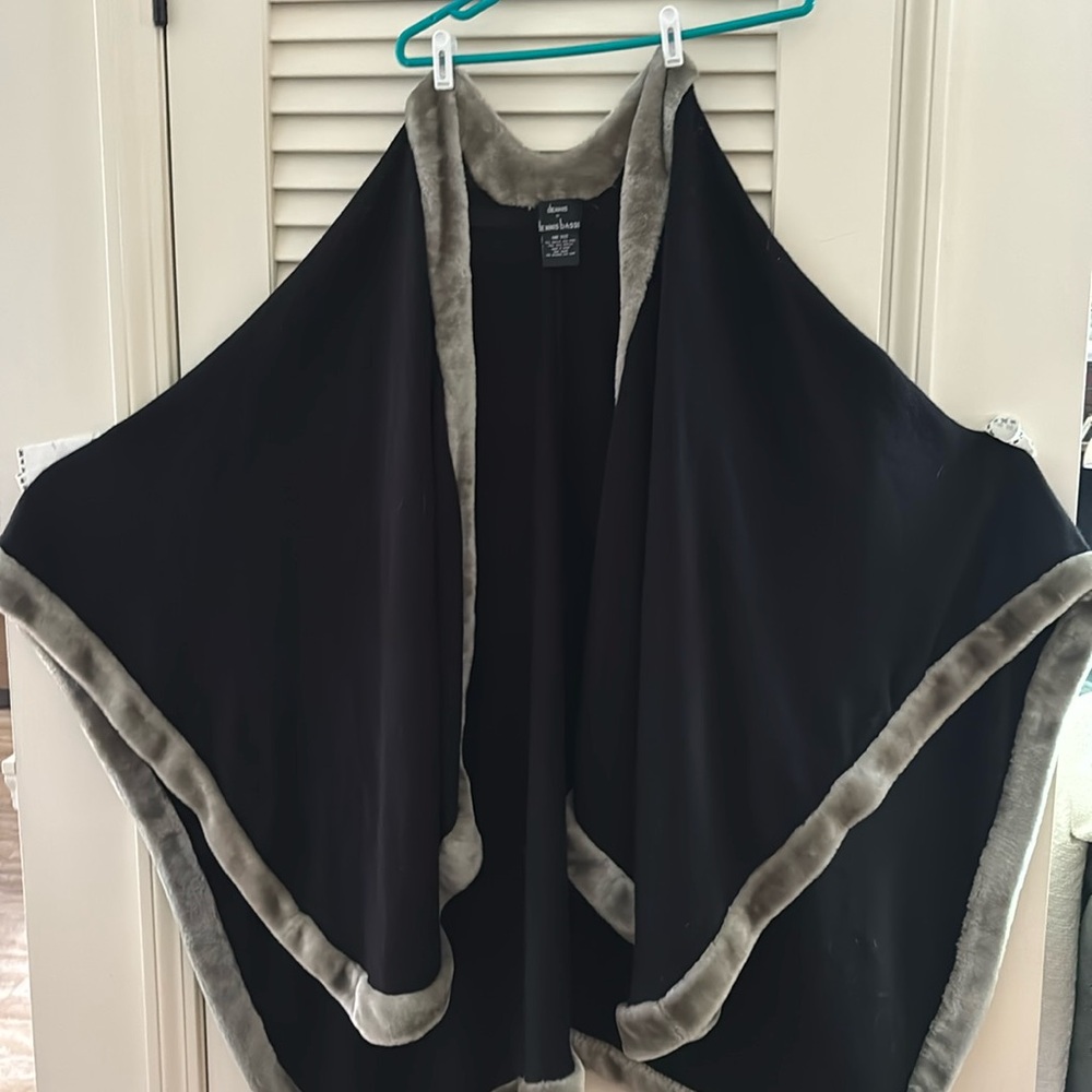 Black knit cape , with silver  trim, one size!